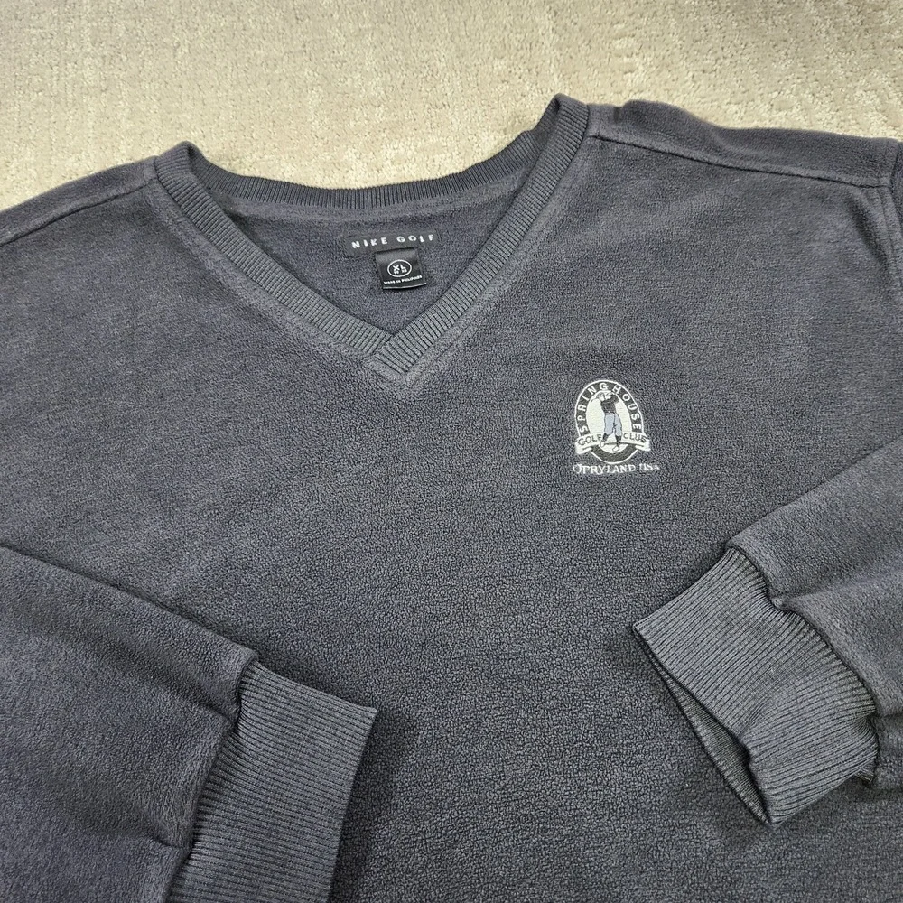 Vintage Nike Golf Sweater Men XL V Neck Spring House Golf Club Black Fleece